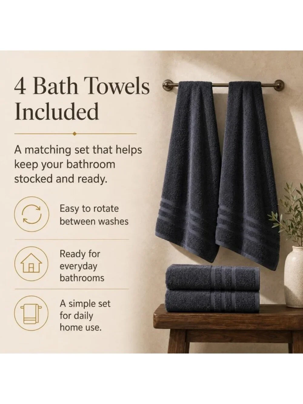 Soft Gray Bath Towels 2 Pack, 30x60